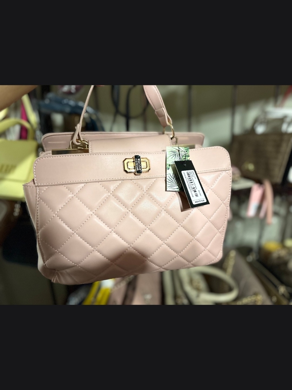 Badgley Mischka Blush Quilted Satchel with Gold Hardware